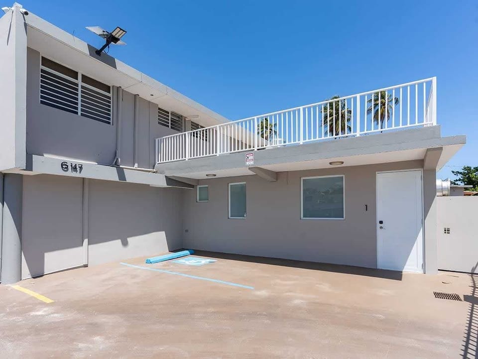 Studio entrance with handicap-accessible parking