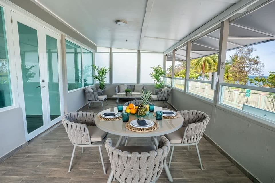 Oceanfront balcony dining area