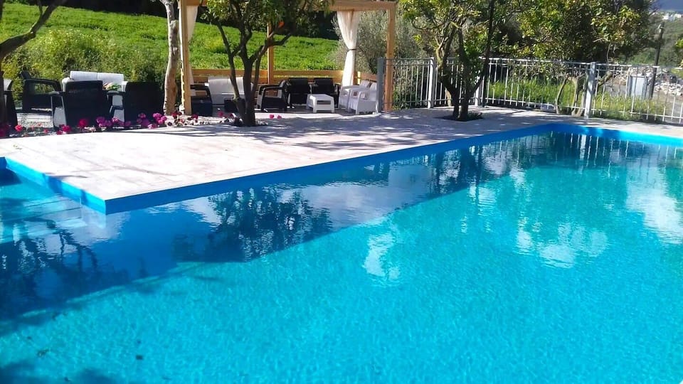 Escape to a serene pool retreat embraced by lush gardens