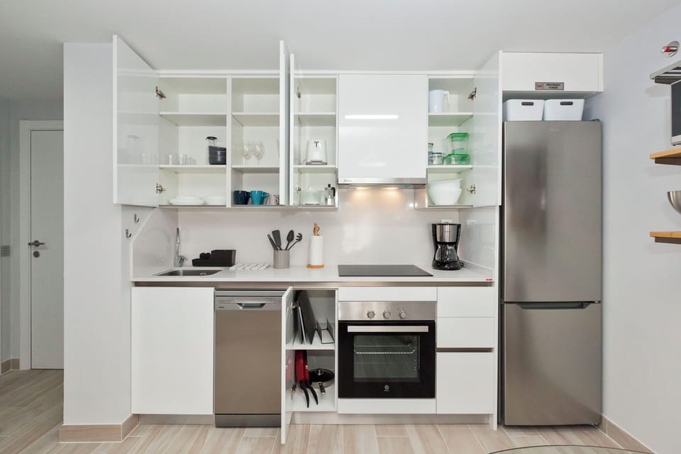 Apartment | Private kitchen | Full-size fridge, microwave, oven, stovetop