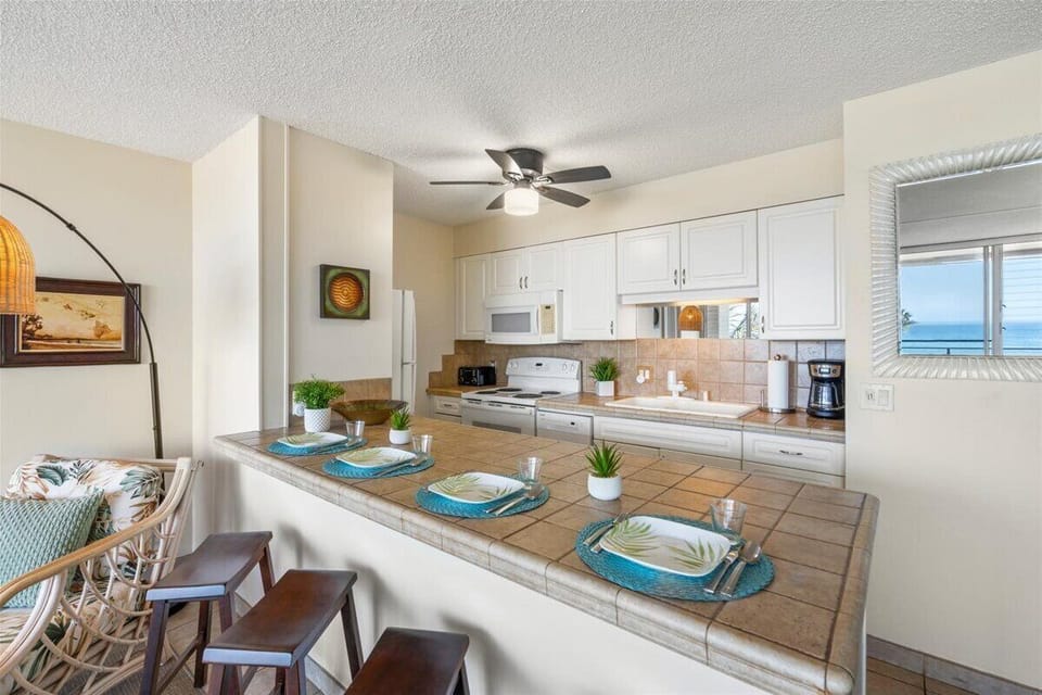 Kitchen area is equipped with all your basic cooking needs