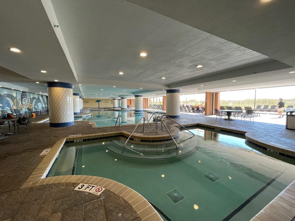 Relax in the spacious indoor pool and hot tub area