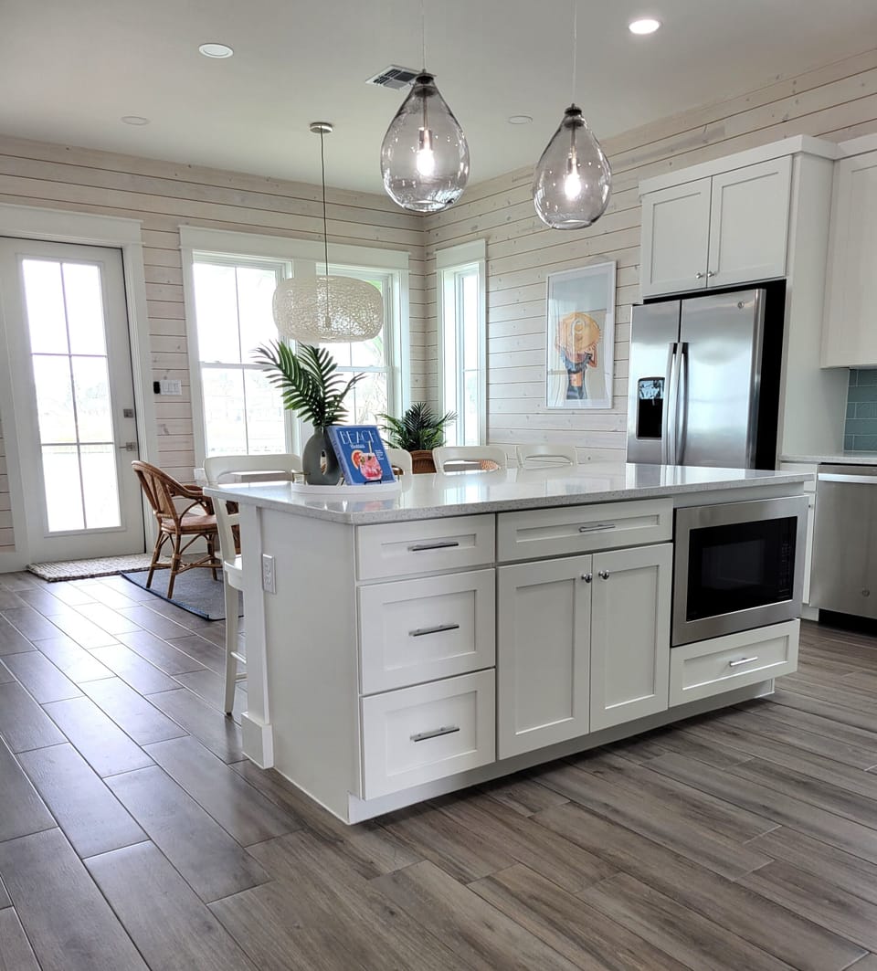 The island is a great place for meal prep, serving, or extra seating
