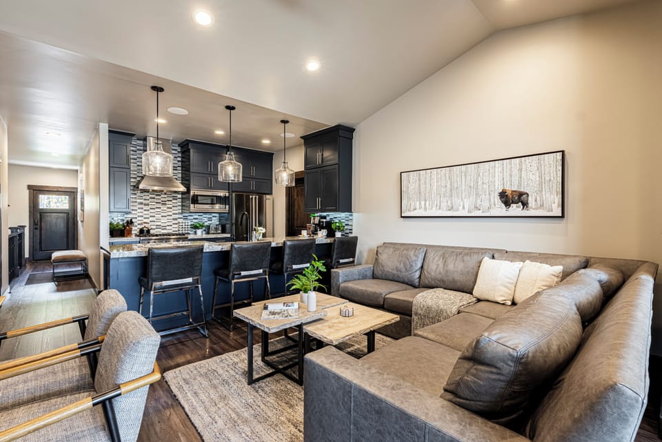 Great room with a high ceiling