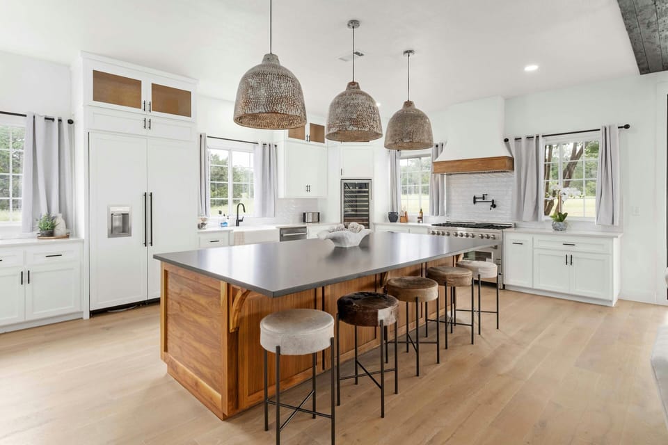 Open concept kitchen with bar seating