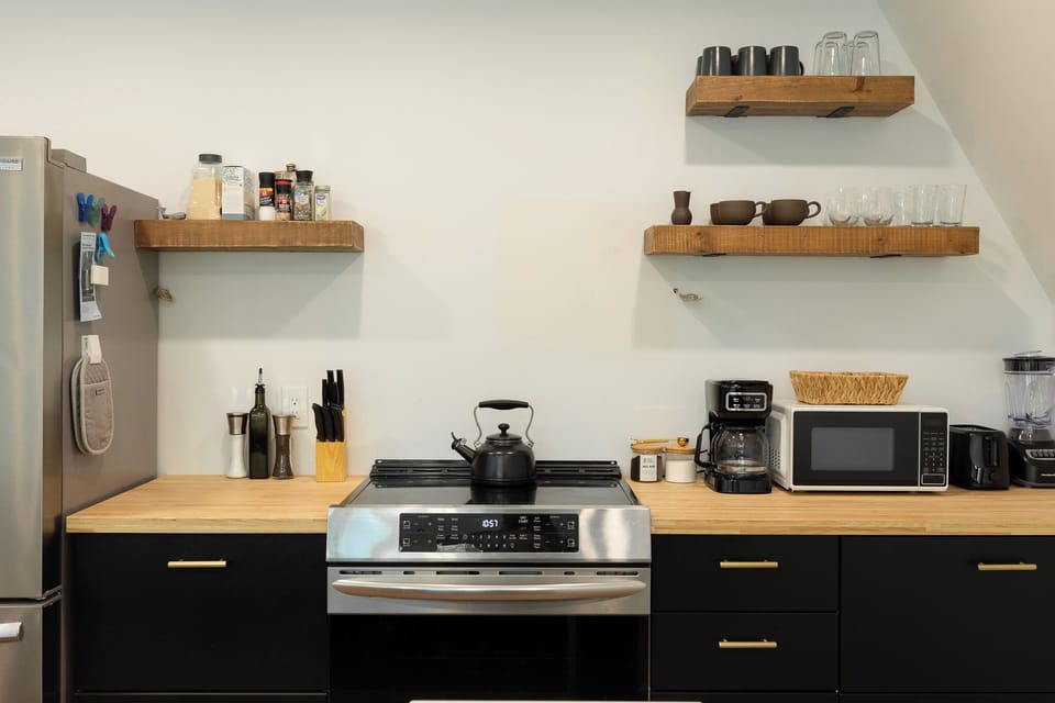 A closer look at the kitchen amenities.