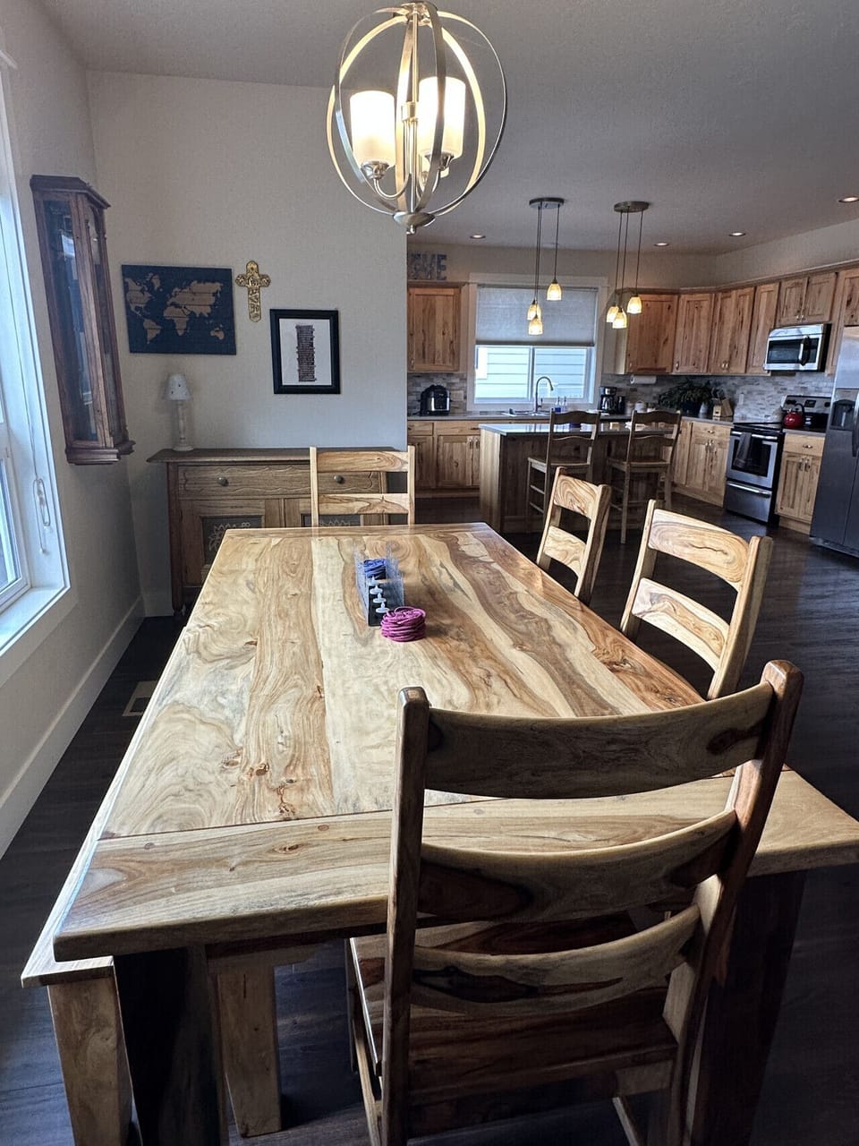 Dining table with 4 chairs and bench seating