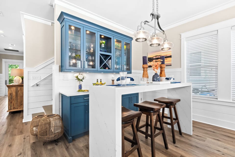 The bar area can also serve as a buffet table