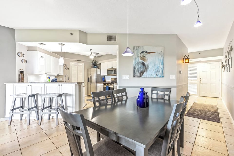 The dining room table has room for 6.