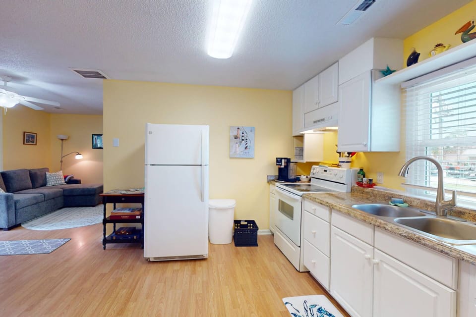 This cottage has an open concept floor plan