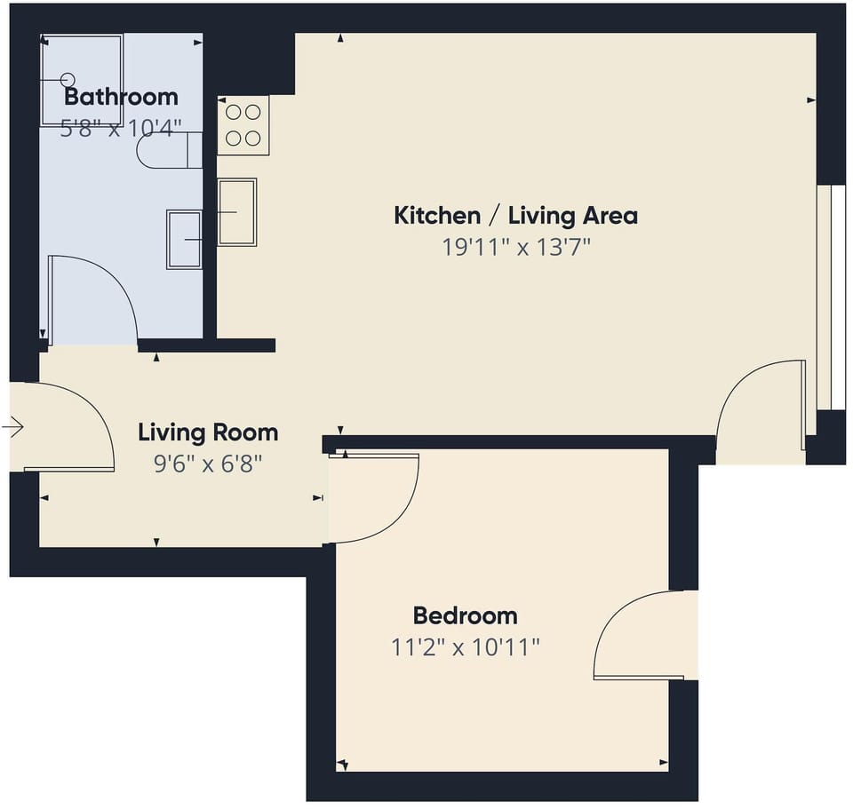 Spacious apartment for four people with one bedroom with double bed, living room with kitchenette and double sofa bed, balcony and a bathroom.