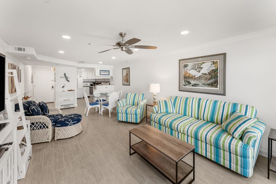 The great room is spacious and comfortable.
