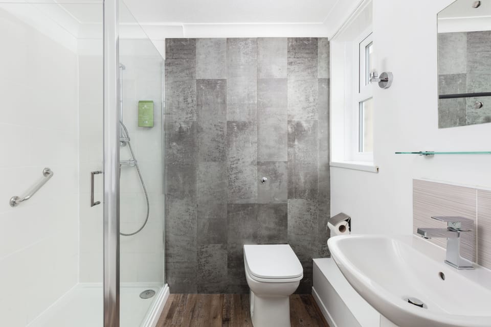 Eco-friendly toiletries, hair dryer, towels
