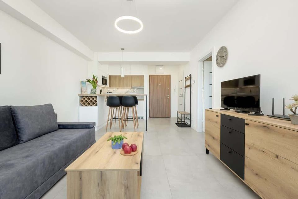 Living room with double sofa.
