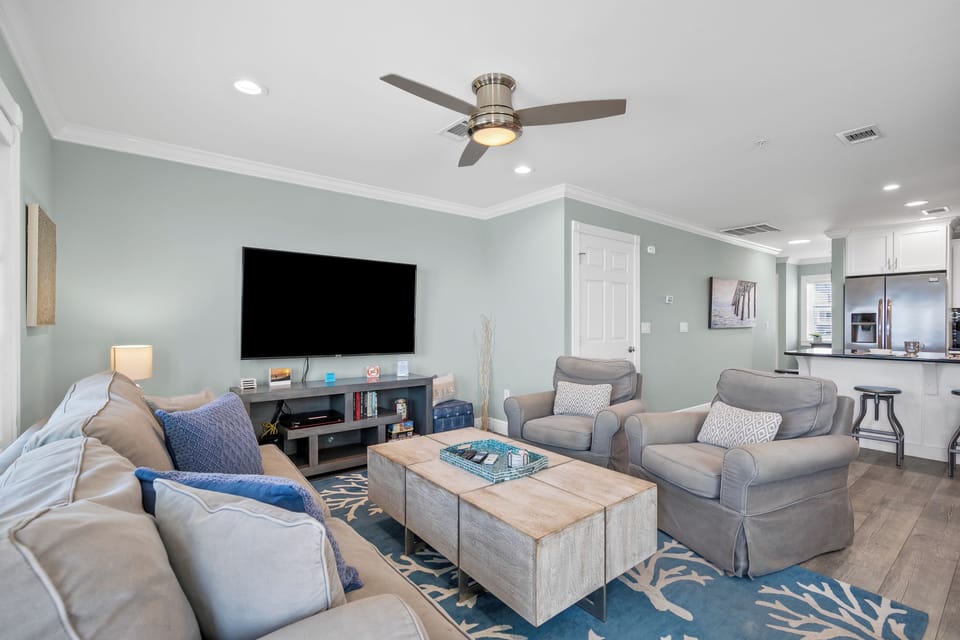 Enjoy a movie on the flat-screen TV