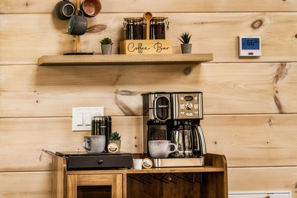 Wake up and smell the beans! A fully stocked coffee bar with varieties of beans and k-cups! Enjoy your coffee in the deck as you wake up to the sun rise and share the moment with someone special!