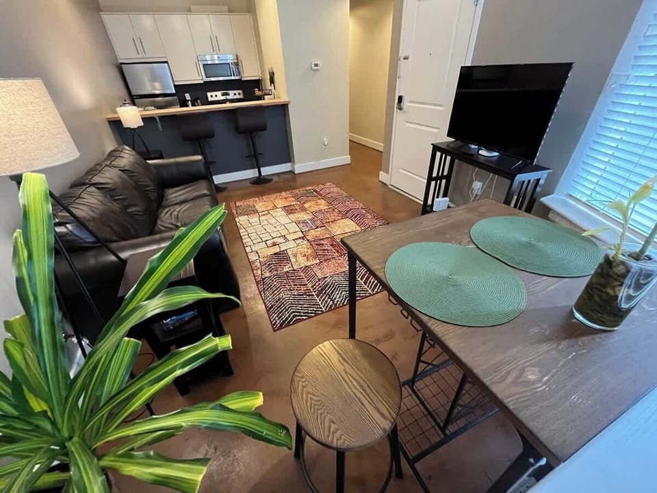 Living room with dining table and comfortable seating