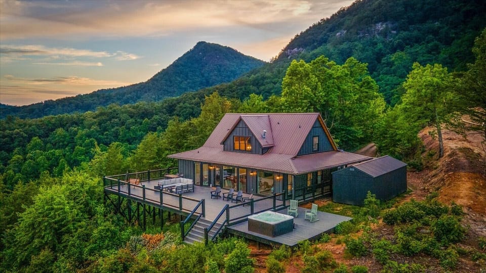 Nestled into the mountainside, this secluded retreat combines modern comfort with unforgettable surroundings, creating the perfect setting for a peaceful Smoky Mountain escape.