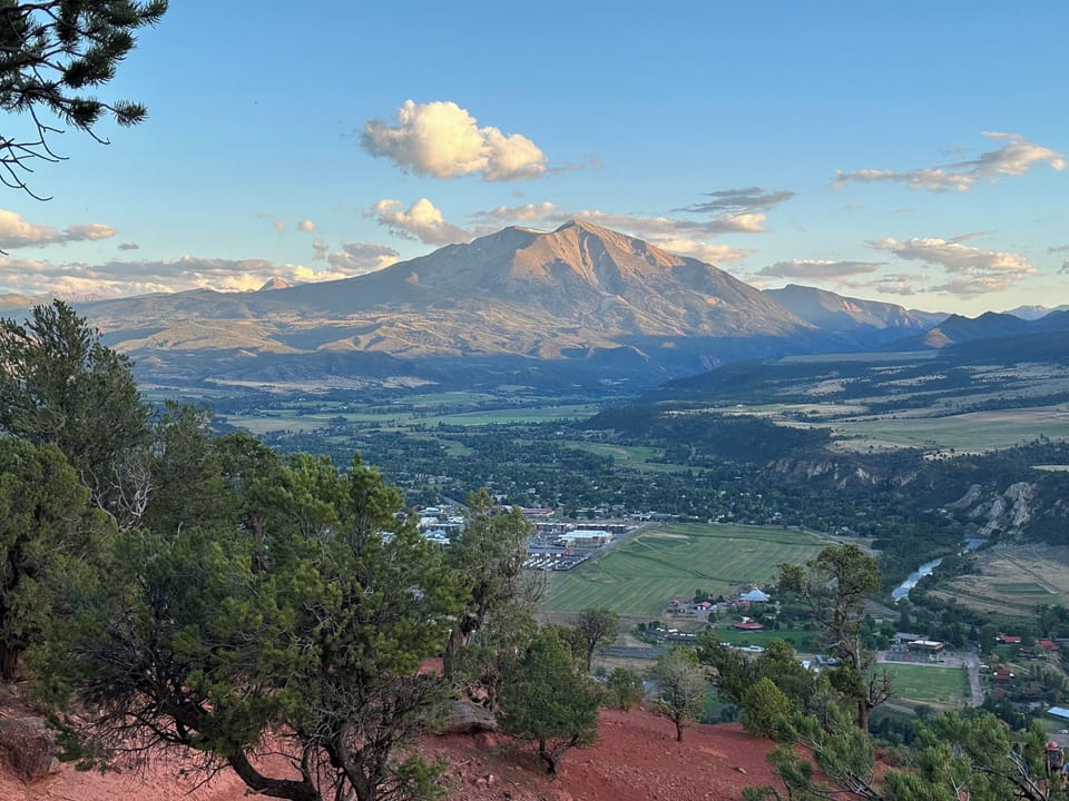 View of Carbondale and Mt. Sopris from Red Hill hiking and biking area.