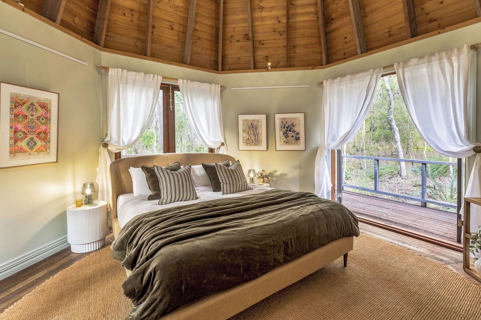 Octagonal bedroom with bespoke artwork