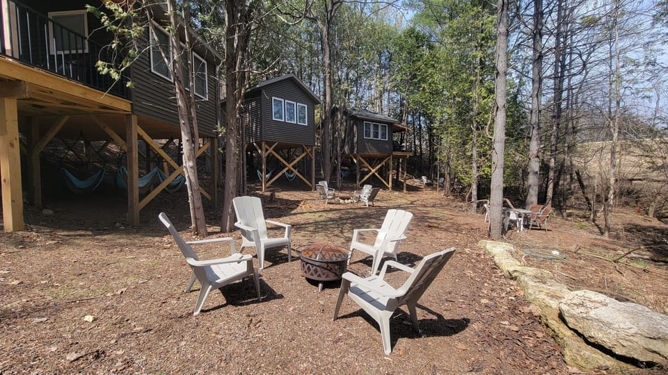 Private firepit and chairs - early spring