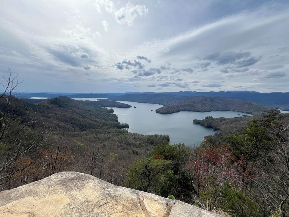 View of Lake Jocassee from Jumping Off Rock Overlook (taken March 2024)