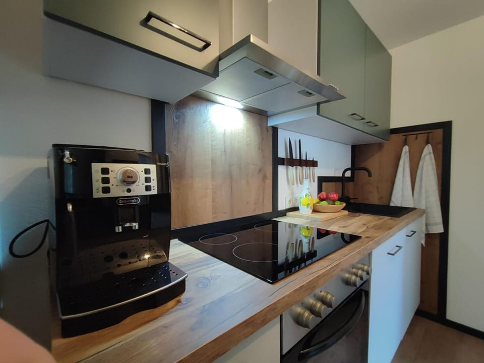 Apartment | Private kitchen | Stovetop, electric kettle, toaster, highchair