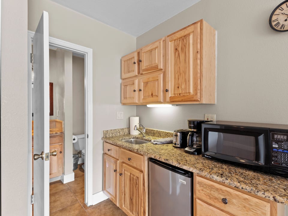 Sink, Coffee Maker, Microwave, and Mini Fridge