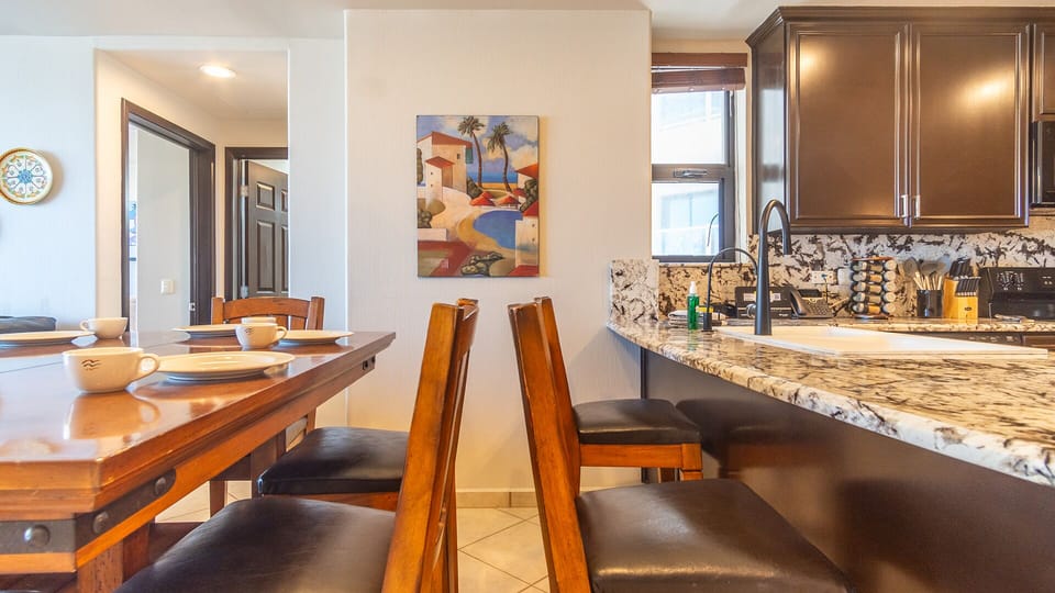 Dining table and the kitchen counter