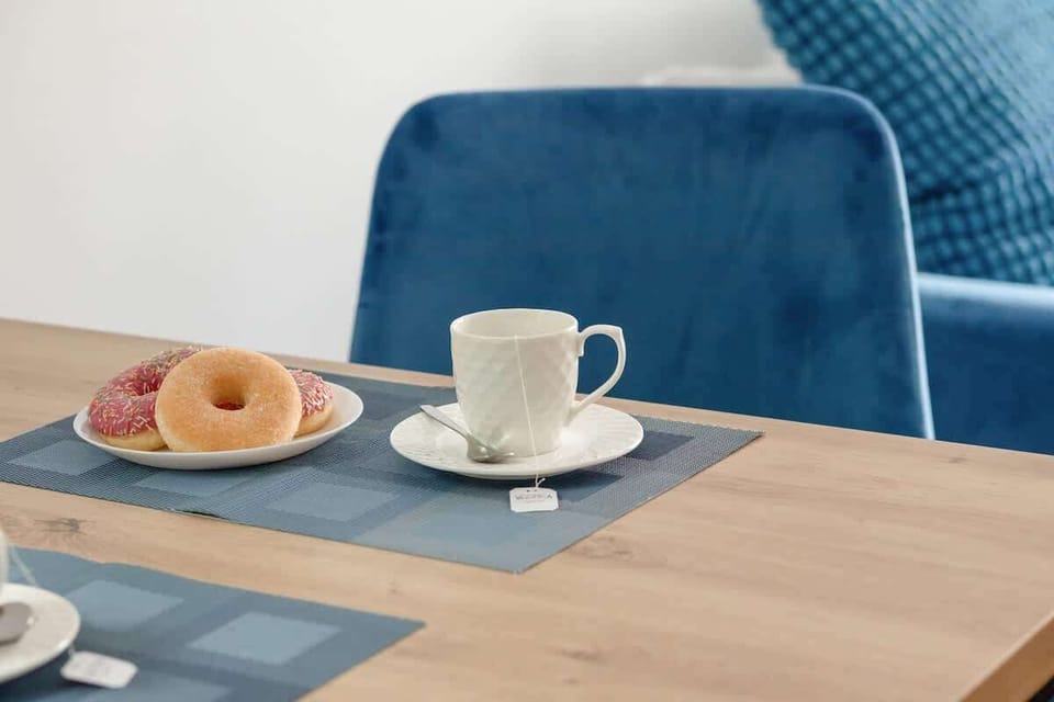 Dining table with chairs.