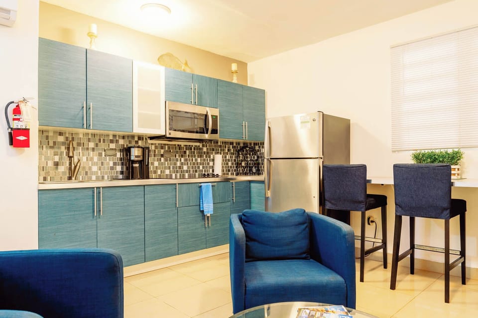 Fully equipped kitchen for preparing simple meals.