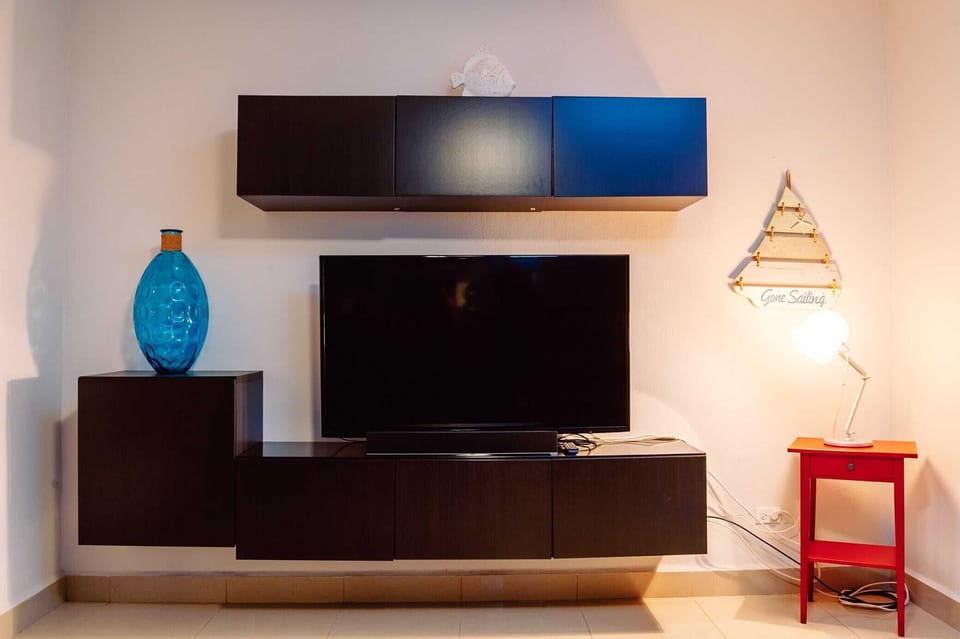 A simple, yet stylish, living room setup with a TV