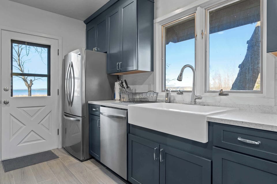 renovated kitchen with farmhouse sink