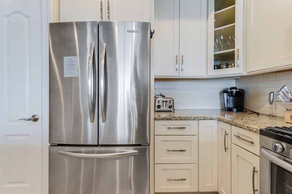 Stainless steel fridge.