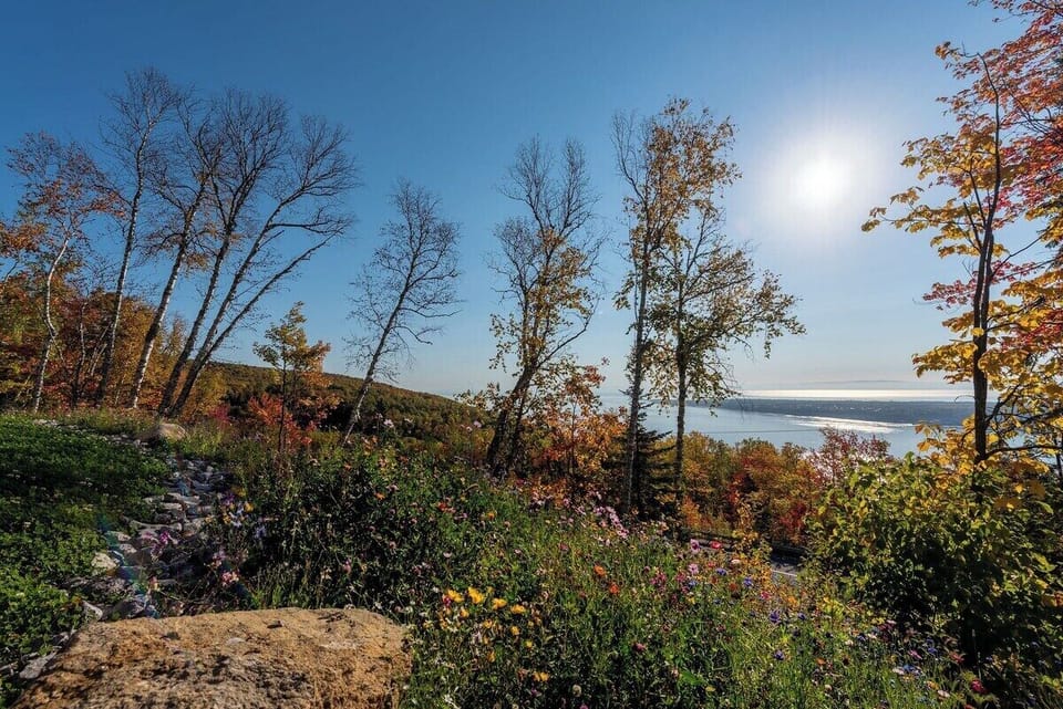 A perfect panorama of mountains, water, and trees. Your new favorite view.