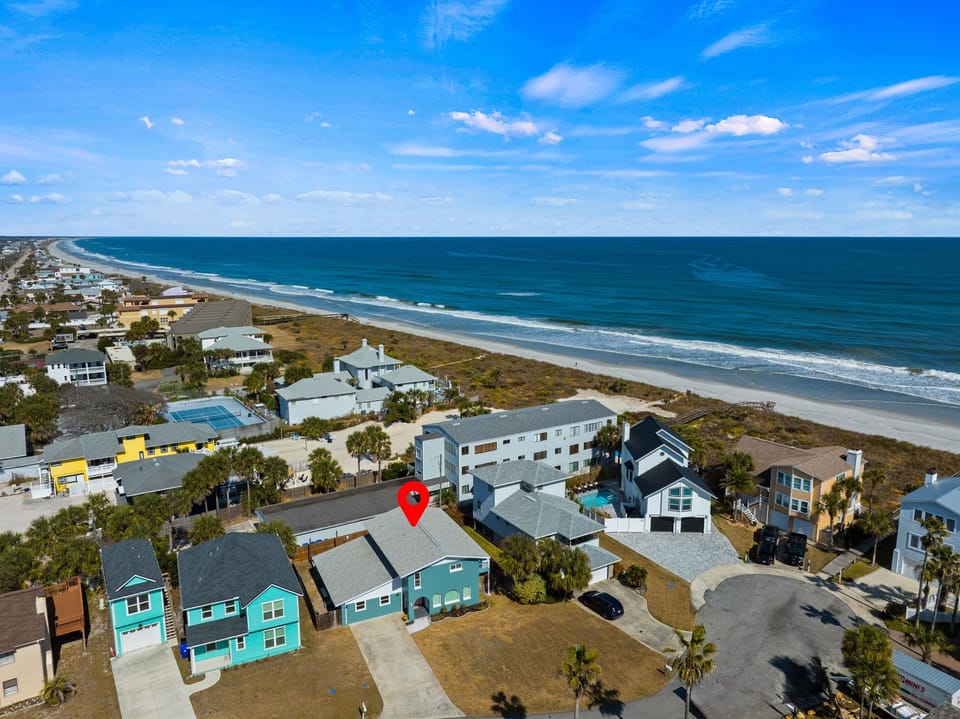 This coastal retreat is steps from Vilano Beach, via private beach access at the end of the cul-de-sac!