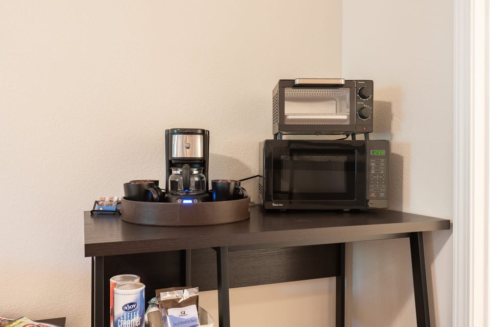 Traditional Drip Coffee Maker, Toaster Oven, and Microwave