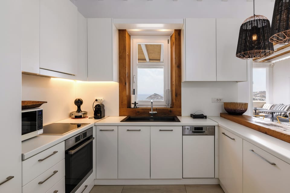 Full-size fridge, microwave, oven, dishwasher