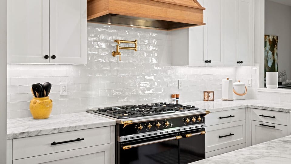 Utilize the beautiful gas stove and pot filler for any meal