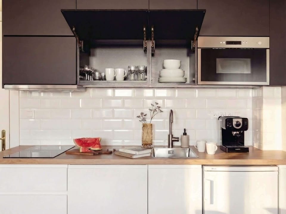 Kitchen is fully equipped with everything you need for basic cooking, please, see the list of amenities