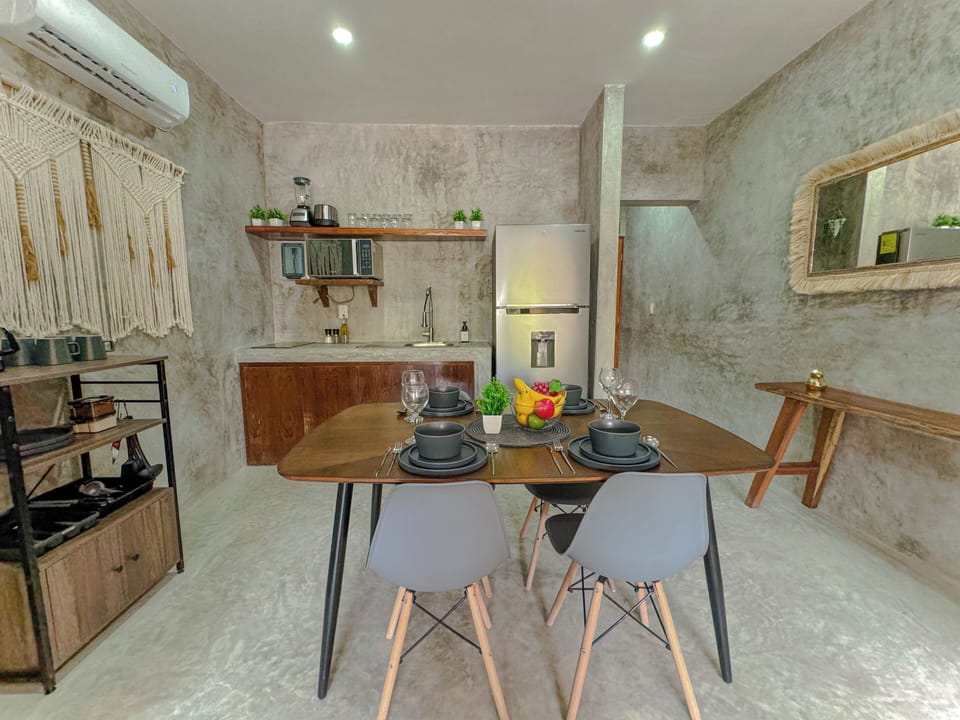Comfort Apartment, Garden View | Private kitchen | Full-size fridge, microwave, stovetop, toaster