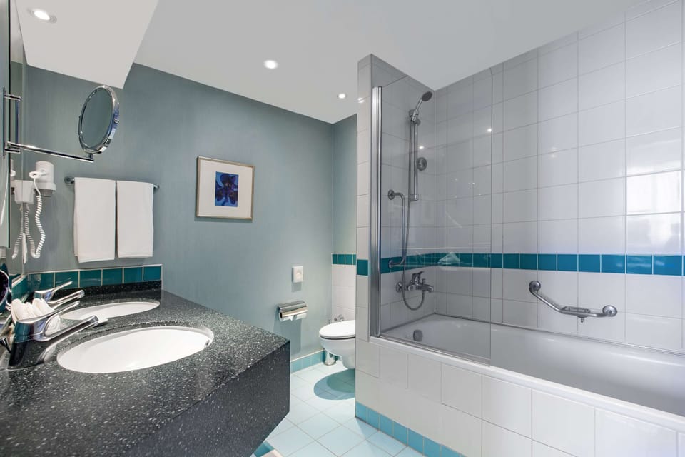 Free toiletries, hair dryer, slippers, bidet
