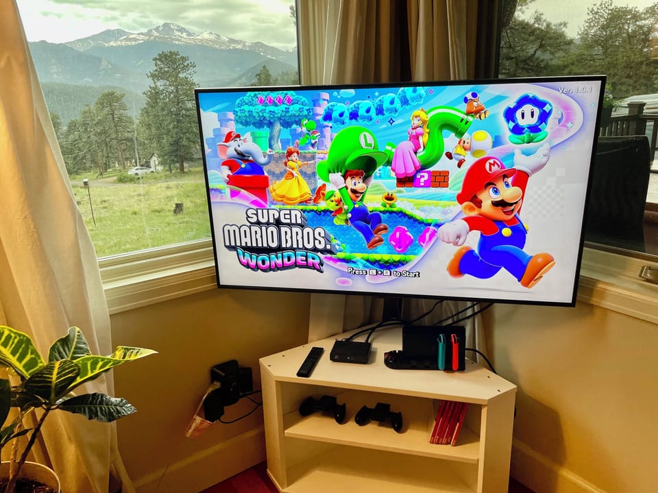 There's a Nintendo Switch with numerous games, Netflix, Disney+, and HBO Max