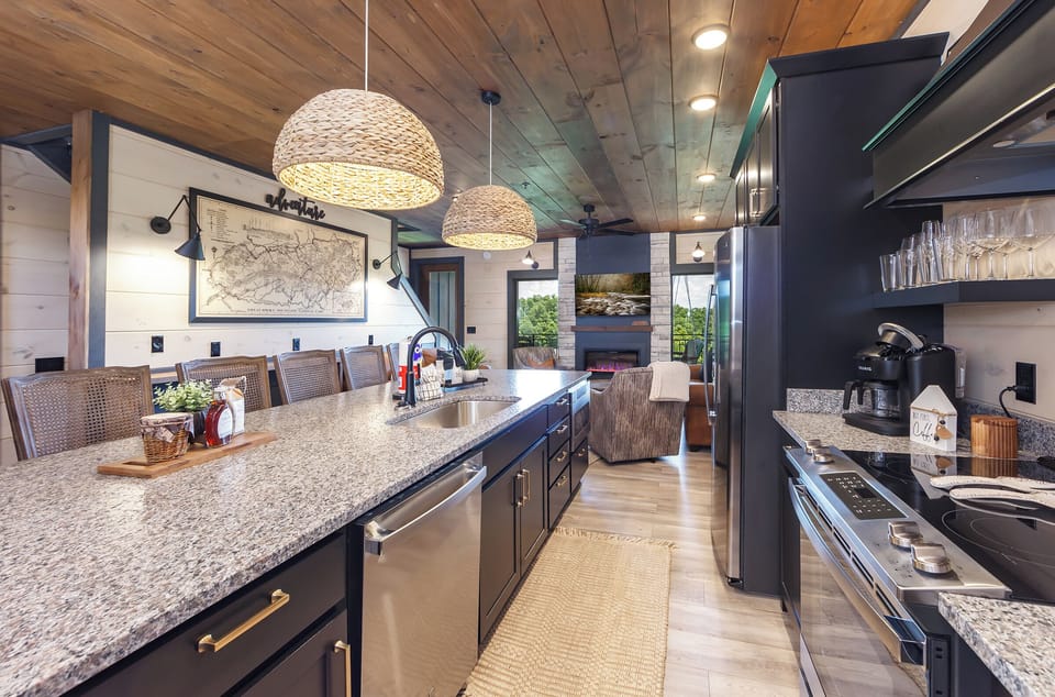 Kitchen with view to open living room