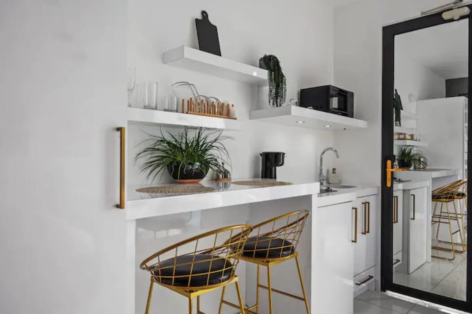 Mini-fridge, microwave, stovetop, espresso maker