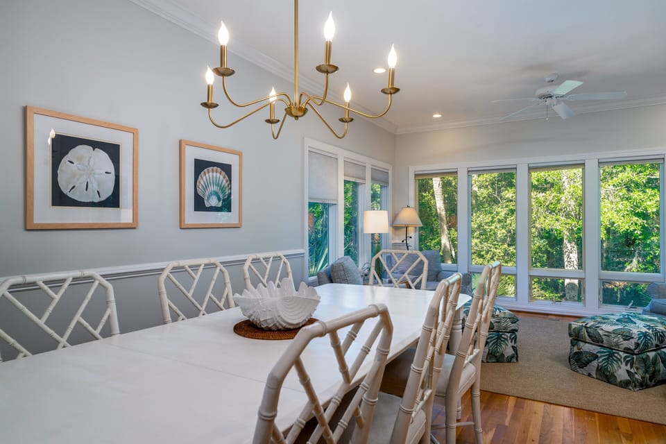 The dining area is open to the sun room