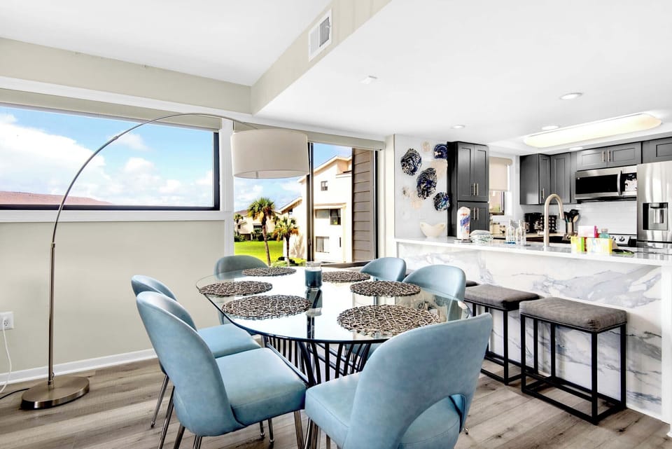 Dining table with eat-in bar seating