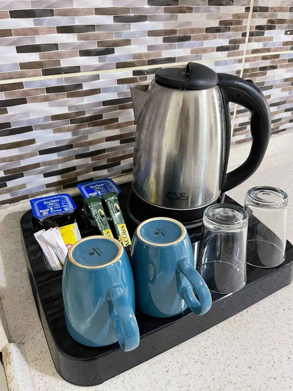 Mini-fridge, cookware/dishes/utensils