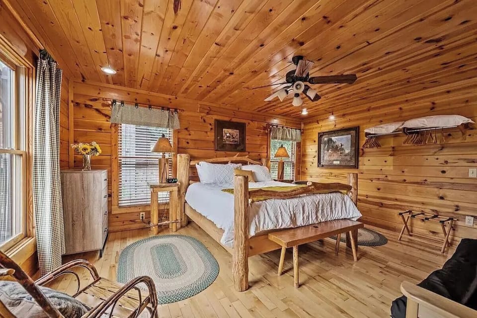 One of Away in the Mountains' comfy bedrooms