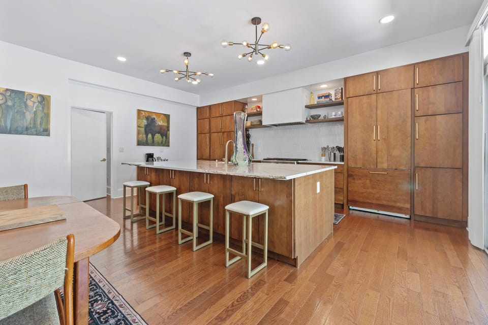 Pantry shelves and under-counter cabinets are stocked with everything you need.